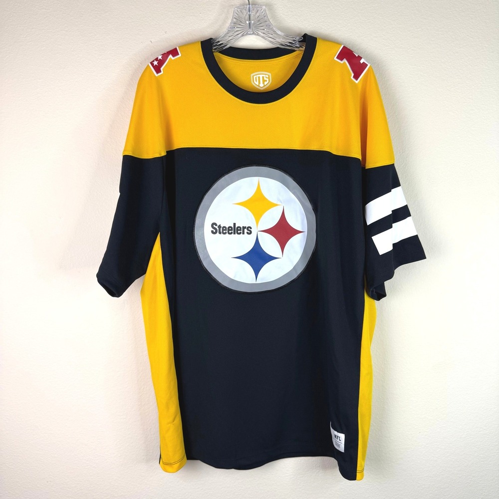 OTS Pittsburgh Steelers Jersey Mens XXL Black Gold NFL Football Mesh Shirt Logo